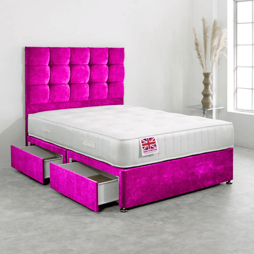 Double Divan Bed Set with Diamond Studded Cube Headboard UK - Detail view of premium divan from Newcastle Beds UK